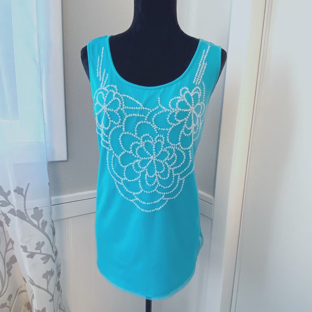 Coldwater Creek Aqua Beaded Tank - XL/16
